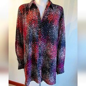NWOT Foxcroft Jade Perfect Fit No Iron Confetti Tunic Maroon & Blue sz 6